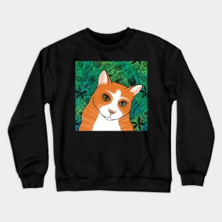 The Cute Ginger cat is watching you from a pattern background Crewneck Sweatshirt